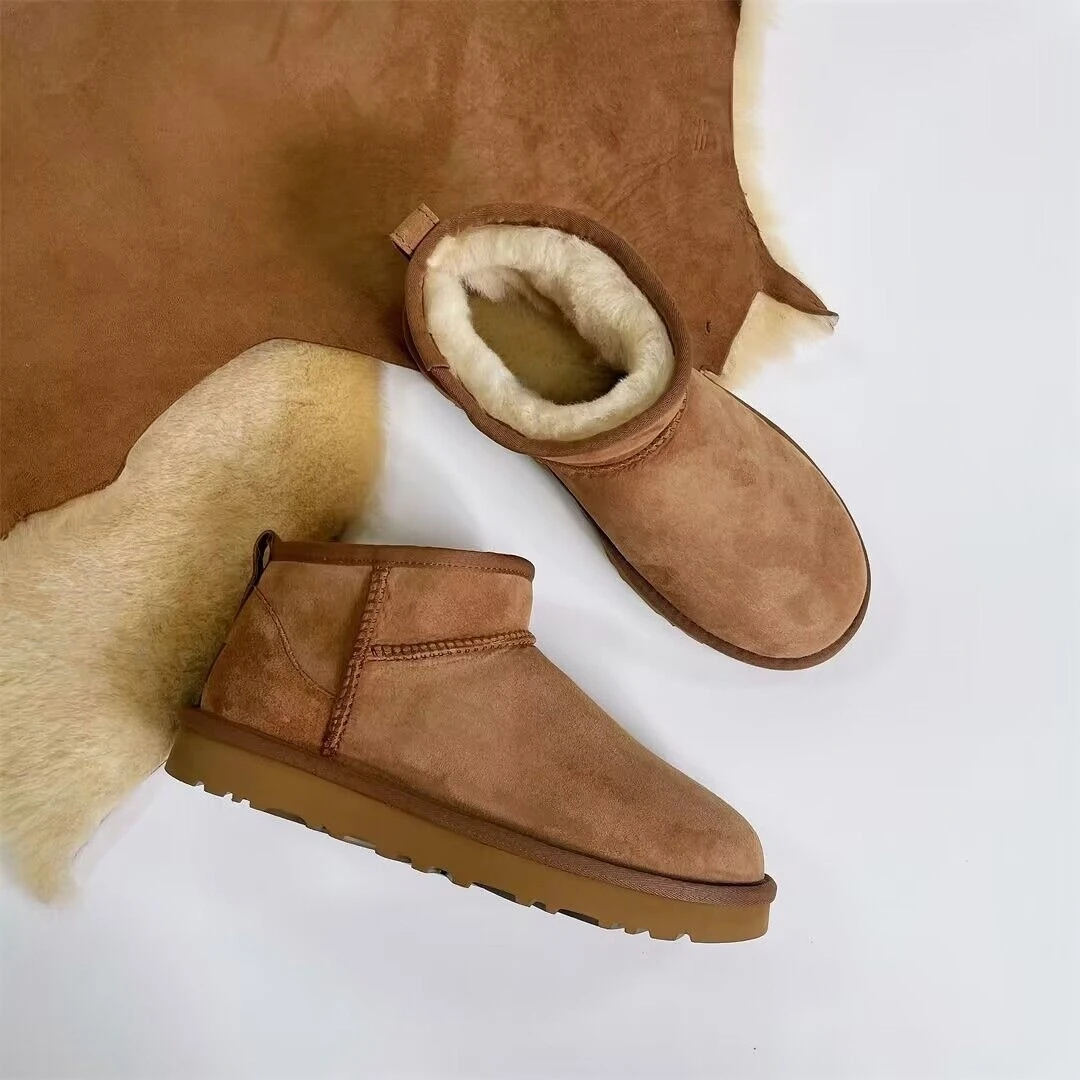 

2023 Women Winter Ultra Mini Boots Real Leather Wool Fur Snow Boots Fashion Ladies Platform Boot Men's Casual Plush Shoes 35-44