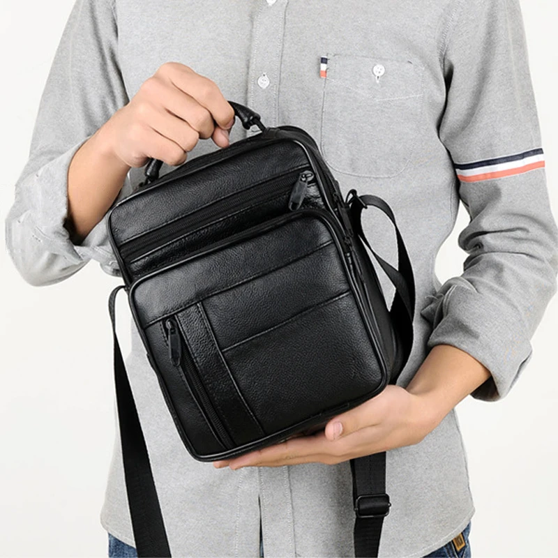 Men Genuine Leather Crossbody Bags High Quality Cowhide Shoulder Bag Large Capacity Business Handbag Zipper Male Messenger Bags
