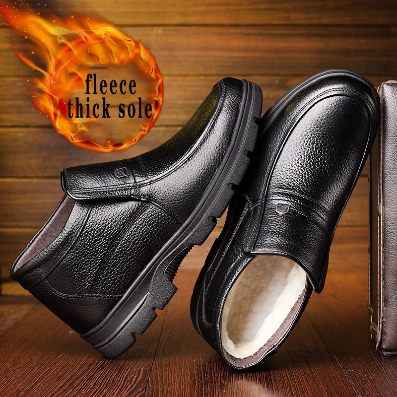 Зимняя обувь из хлопка мужская кожаная шерстяная с высоким верхом бархатная