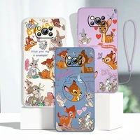 disney fawn bambi cute phone case for xiaomi mi 11 lite poco x4 x3 x2 c31 c3 m4 m3 f4 f3 gt pro nfc 5g liquid rope cover