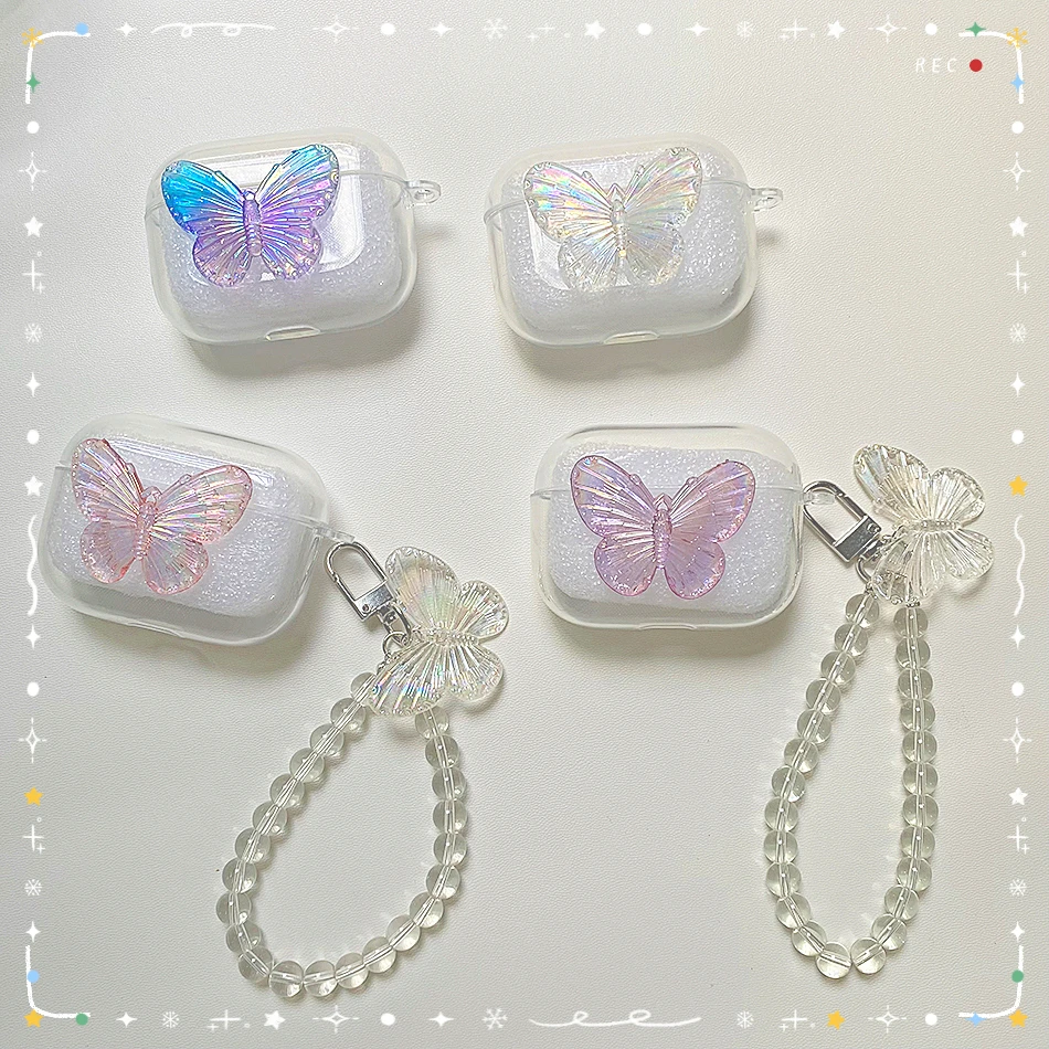 

sFor Vivo TWS Air / Tws2 2E Case Luxury Crystal Butterfly Keychain Shell Silicone Clear Earphone Protect Cover for vivo TWS Neo