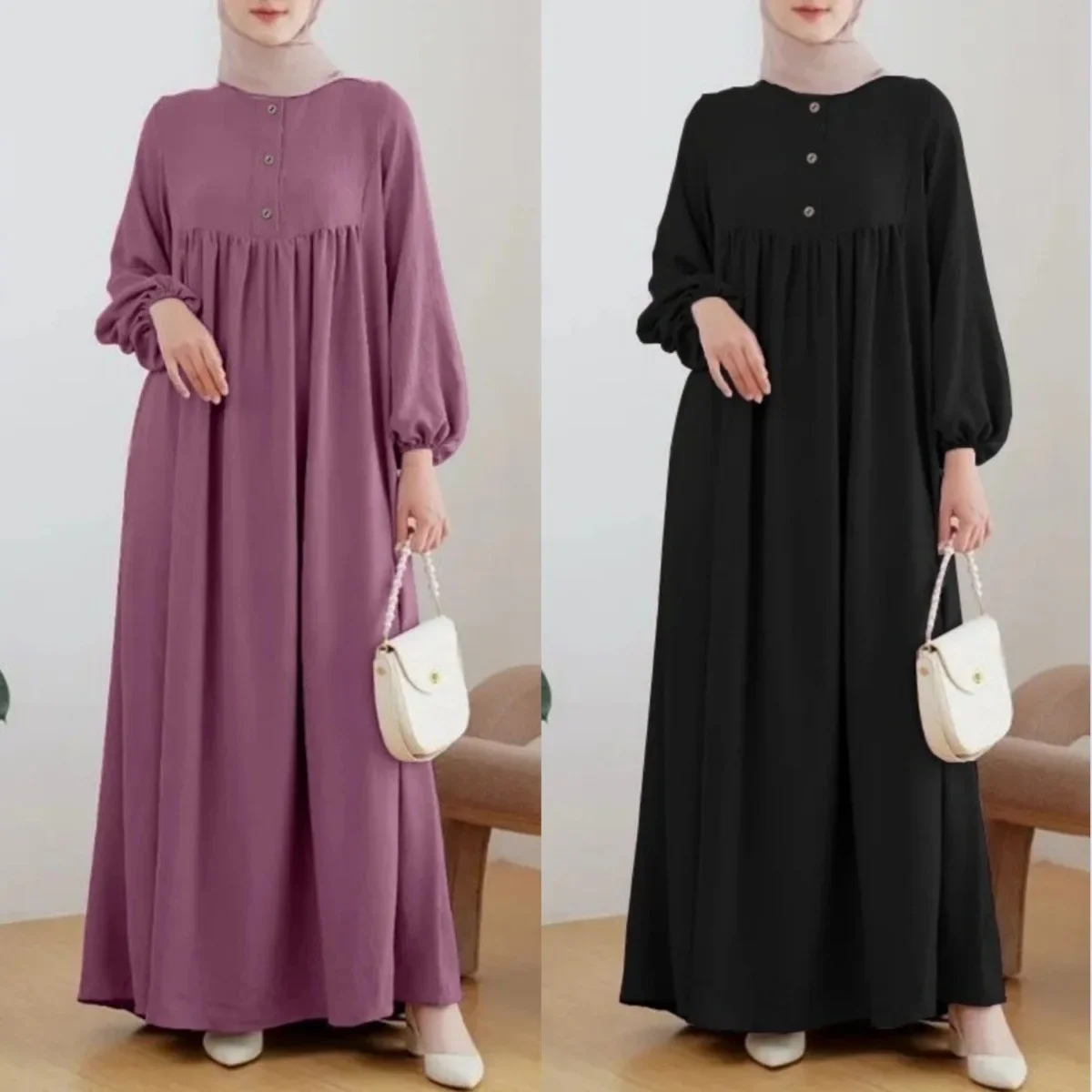 H723 мусульманское женское длинное платье однотонное свободное модное
