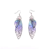 handmade fairy simulation wing earrings insect butterfly wing drop earrings foil rhinestone earrings romantic bridal jewelry