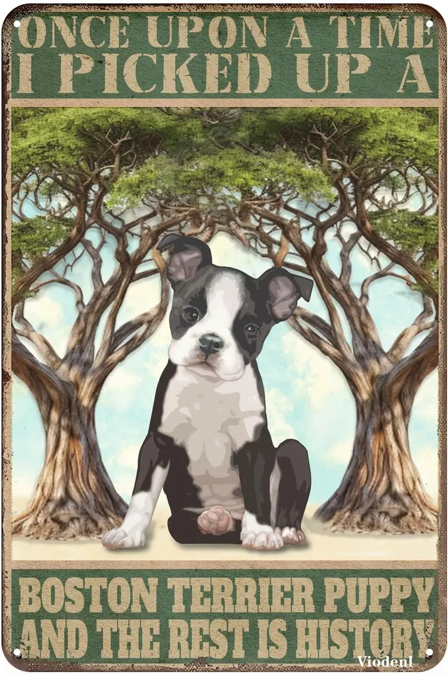 Vntge Metl Tn Sgn Once Upon Tme Pcked Up Bosn Terrer Retro для домашнего кофе Wll Decor 128 nches