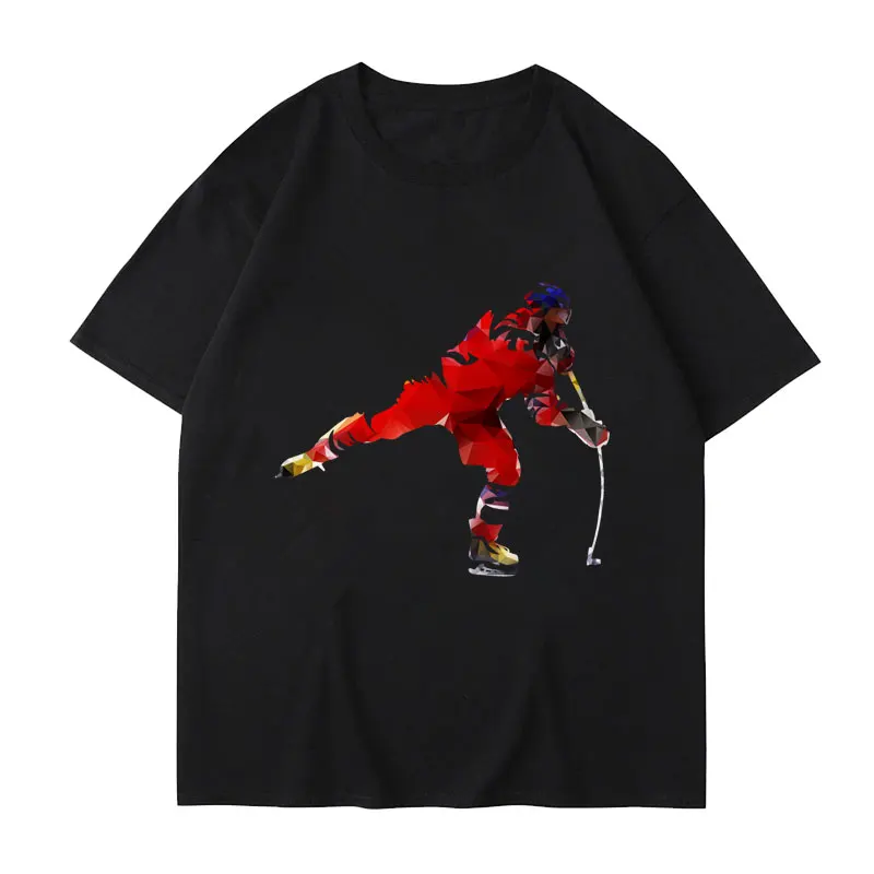 

3D Printed Pure Cotton Men's T-shirt High-Quality Solid Color Casual Crewneck Short Sleeve Ice Hockey Player Patterned Clothing
