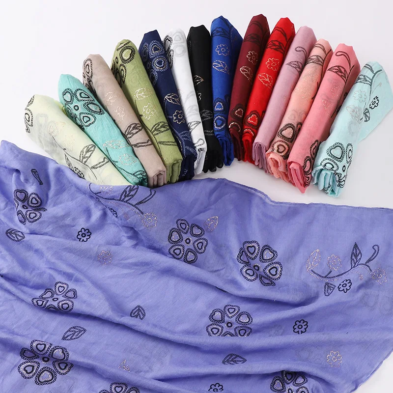 

2022 Designer Brand Women Hijabs TR Cotton Scarf Solid Color Printed Leaves Lady Shawls Soft Hijab Neck Headband Foulard