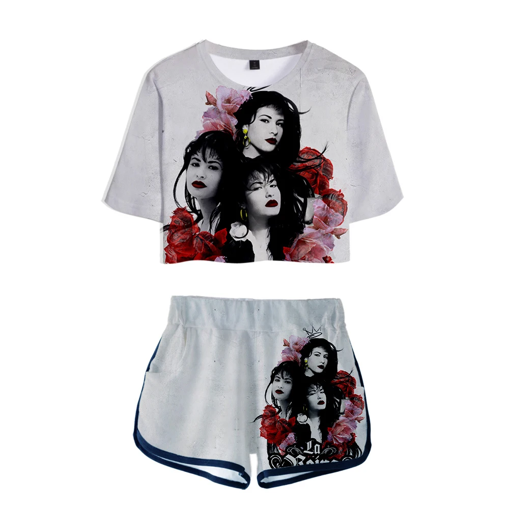 

Harajuku Selena Quintanilla Singer 3D Print Short Sleeve Sexy Shorts+lovely T-shirts Dew navel Pretty Girl suits Two Piece Set