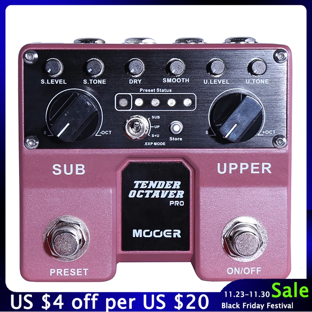 

MOOER Tender Octaver Pro Guitar Effects Pedal Octave Sub Upper Octaves 4 User Presets Dual Footswitches Electric Guitar Pedal