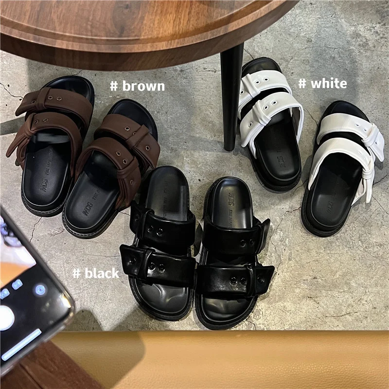 

Shoes Slippers Soft Shallow Slipers Women Slides Med Platform Cover Toe Comfort 2023 Rome Rubber Fabric Spring Hoof Heels PU