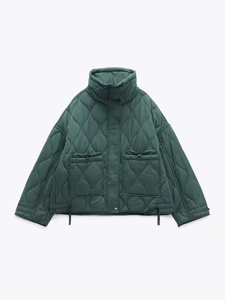 

PB&ZA 2969253 Women 2022 New Fashion Padded Clothes Cropped Coat Vintage Long Sleeve Female Outerwear Chic Overshirt 2969/253