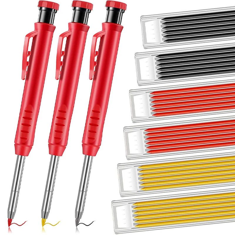 Set Woodworking Tools Mechanical Pencil 3 Colors Refill Construction Job Tools Carpentry Marking Scriber