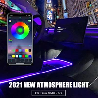 new 2021 tesla model 3 y interior car neon lights center console dashboard light ambient lighting app control led strip lights