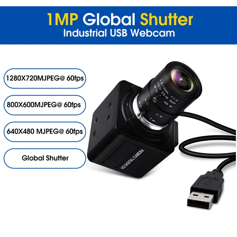 Глобальная веб-камера ELP с затвором, 720P, 60 кадров в секунду, HD Высокоскоростная монохромная камера AR0144, ручной варифокальный объектив типа CS для монитора, движения
