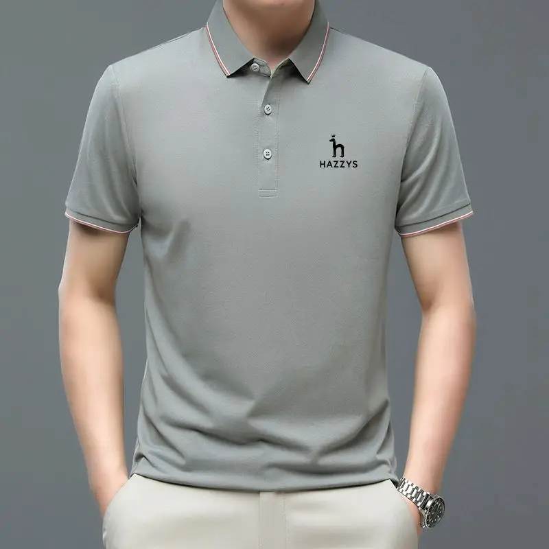 

High Quality HAZZYS Cotton Summer Mens Polo Shirts Luxury Short Sleeve Solid Color Casual Thin Male Tops Fashion Loose Stamp Man