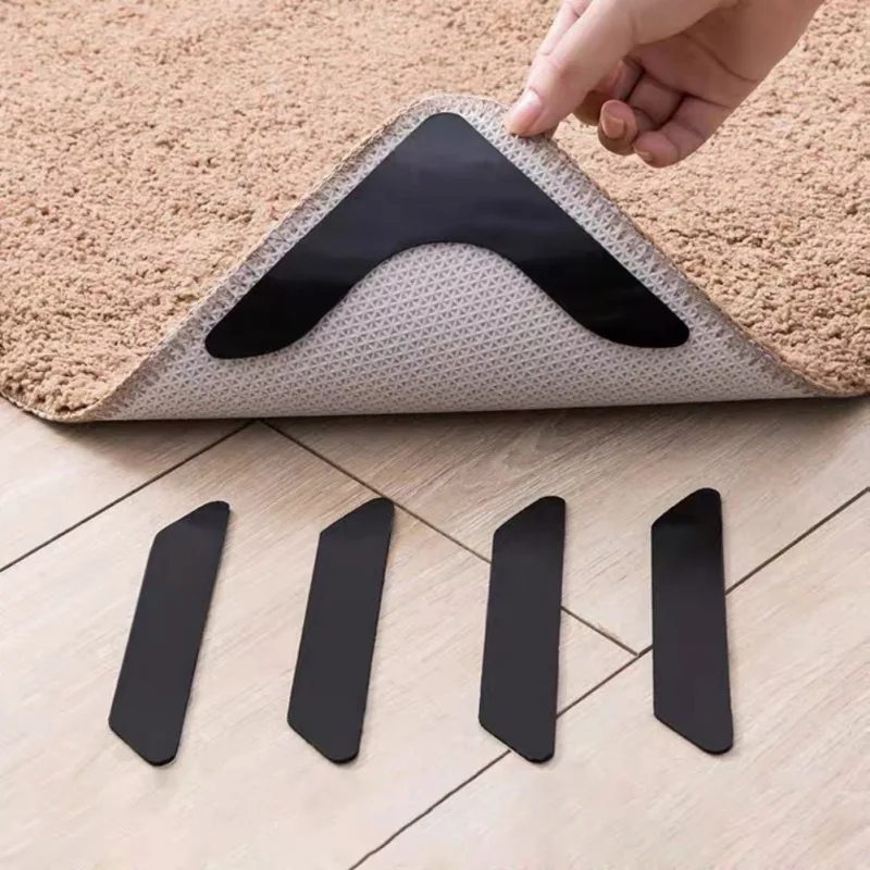 

4/8/12Pcs/lot Reusable Anti-skid Rubber Mat Non Slip Patch Mat Washable Rug Gripper Stopper Tape Black Corners Pad Sticker
