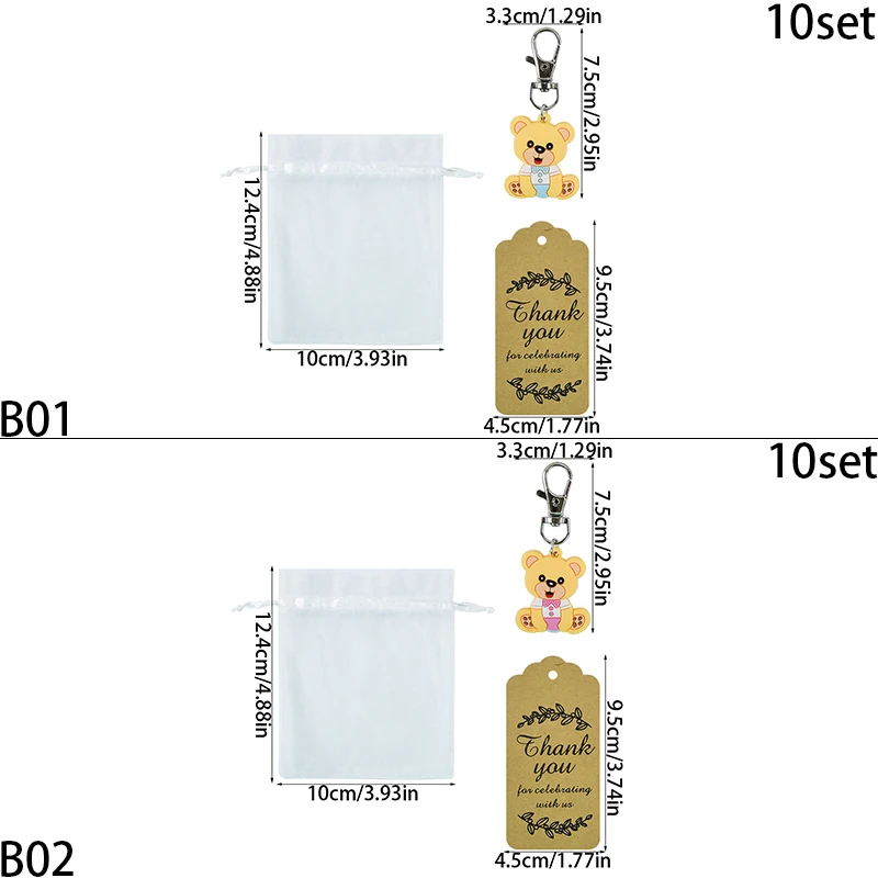 10 комплектов брелок для ключей в виде мини-медведя