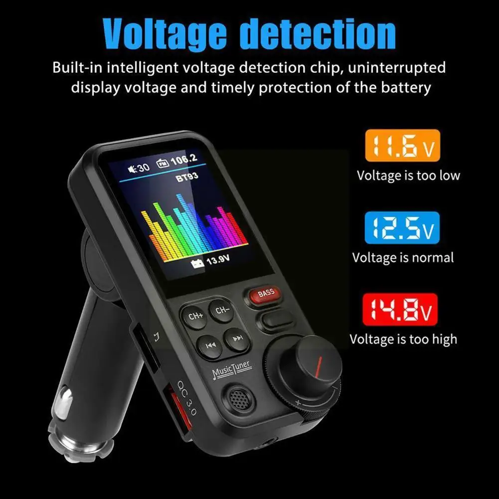 

1.8inches Wireless Car Bluetooth FM Transmitter Aux Quick Bass QC3.0 Charger Car Supports Treble Charging Sound And Player S6O1