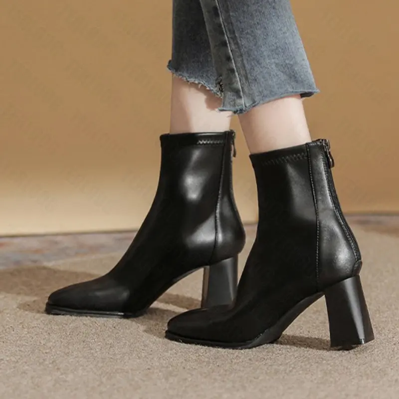 

Women High Heels Chelsea Ankle Boots 2022 New Winter Thick Pumps Motorcycle Boots Zipper Casual Shoes Fashion Ladies Snow Botas