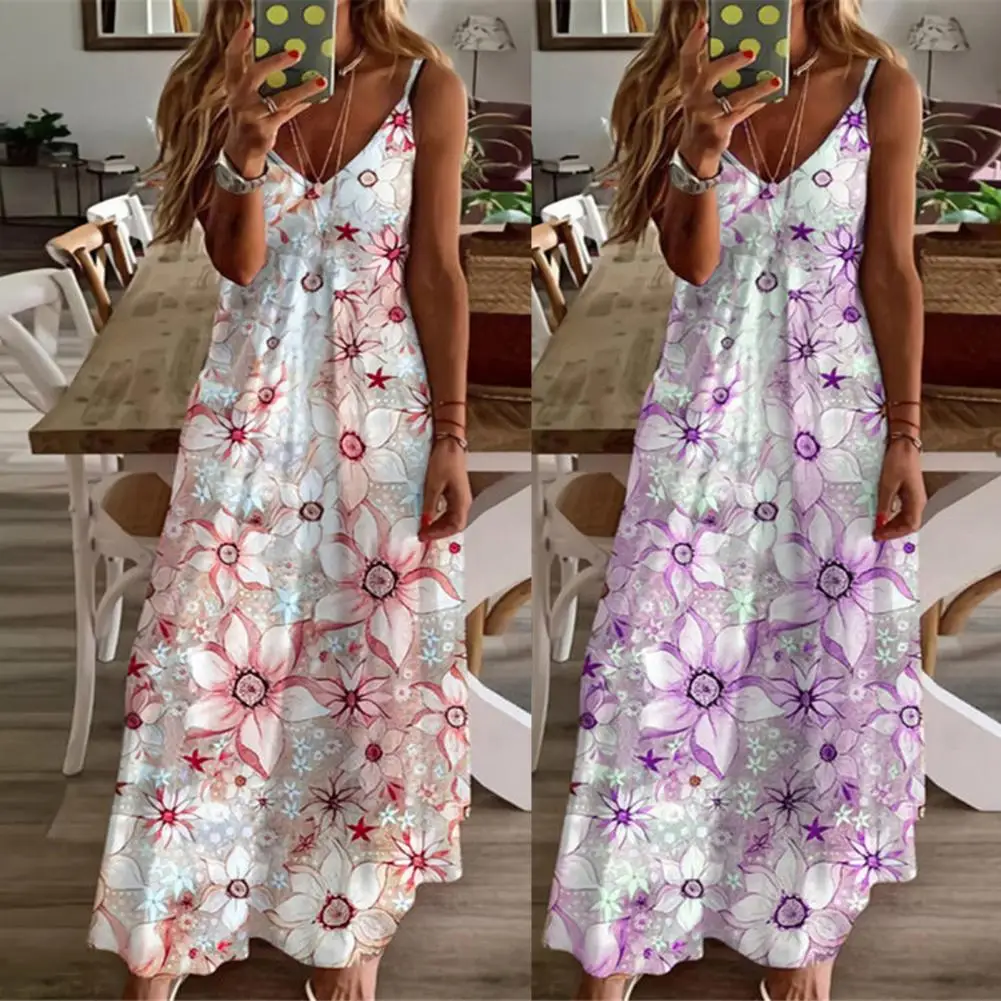

Summer Durable Floral Design Sling Dress Comfortable Sling Dress Sweet for Party