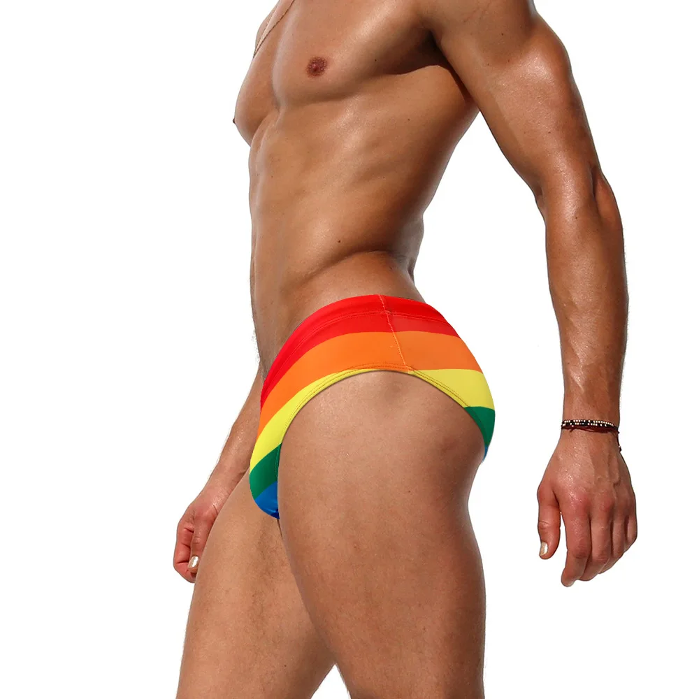 RainBow Swim Suit Wear Briefs Swimming Briefs Push-Up Low Waist SwimWear Casual Breathable Panties Male Surfing Trunks Men