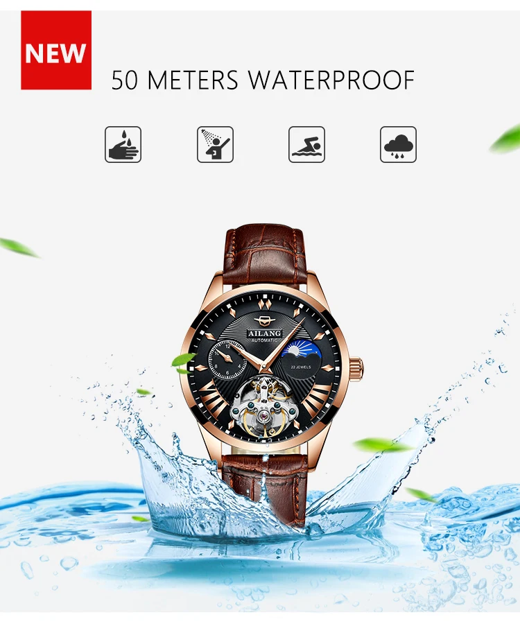 AILANG качественные мужские часы Tourbillon Мужские солнцезащитные/лунные фазный