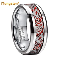 itungsten 8mm tungsten dragon ring for men women engagement wedding band fashion jewelry red carbon fiber inlay comfort fit