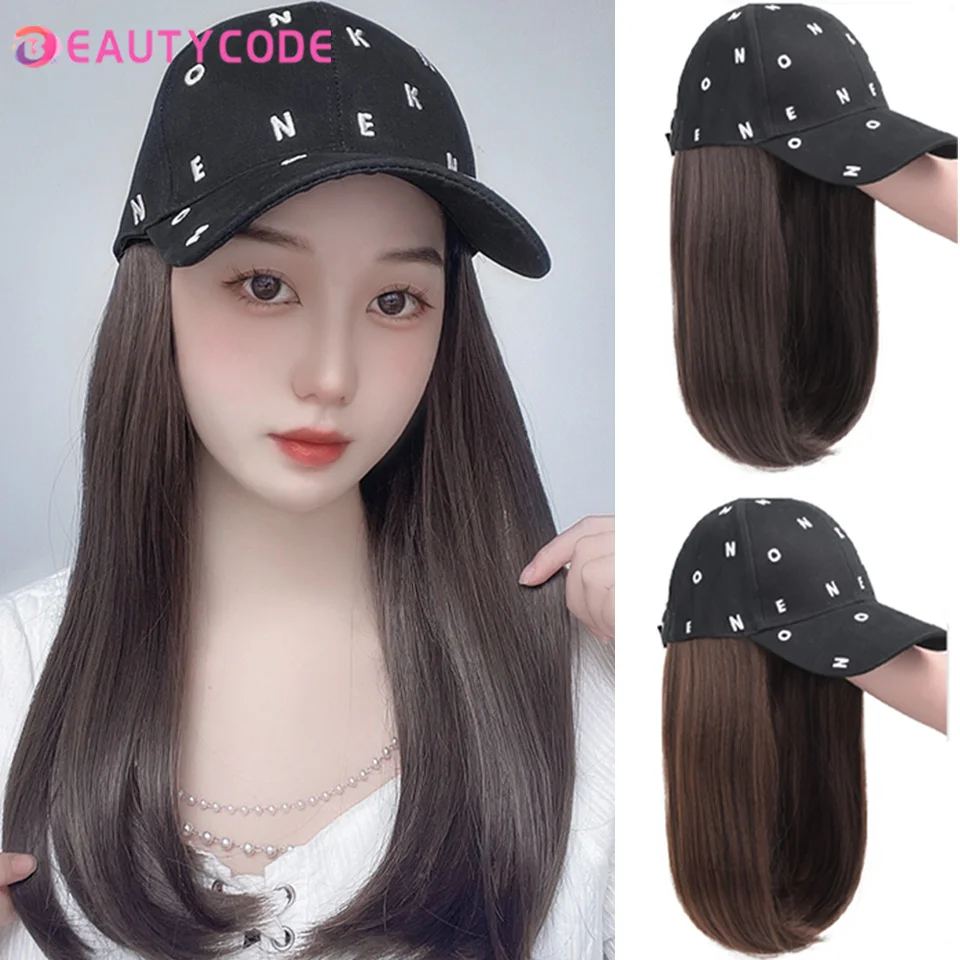 

BEAUTYCODE Hat With Wig For Women Synthetic Extensions Hair Short Straight Naturally Connect Baseball Cap Adjustable Cosplay Wig