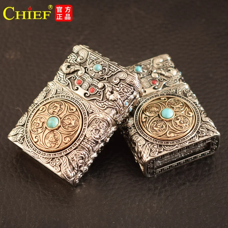 Creatieve Dubbel esadige Drie-Dimens π Graveren Kerosine Aansteker Roterende Sticker Armor Lichter Sigaret Verlichting Tool