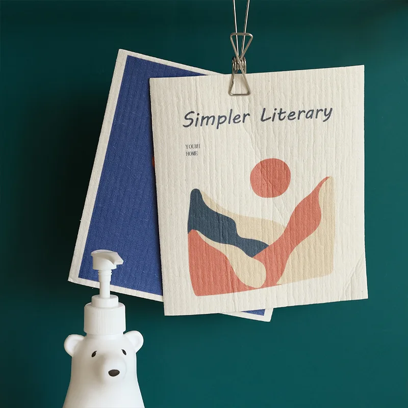 

Thin Cleaning Cloth Oil-Free Swedish Dishcloth for Kitchen Household Print Tea Towel Super Absorbent Nordic Hand Towel 5Pcs/Lot