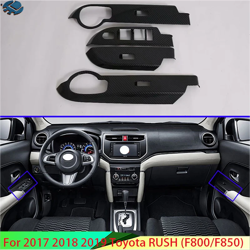 

Для 2017 2018 2019 Toyota RUSH (F800/F850) автомобильные аксессуары Стильная крышка из углеродного волокна для двери окна подлокотника переключателя панел...
