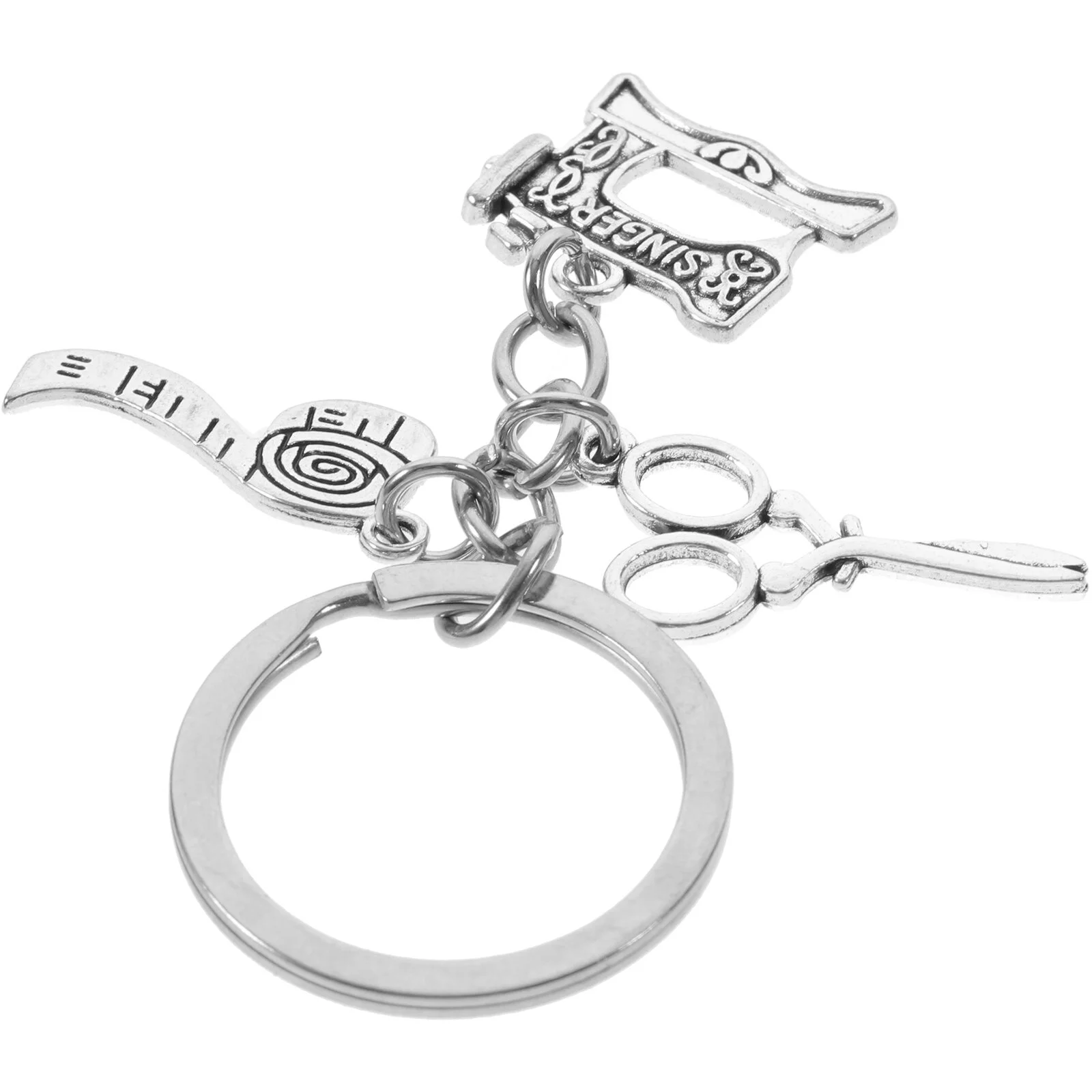 

Keychain Backpacks Pendant 7.9CM Scissors Ring Ruler Silver Zinc Alloy Sewing Machine