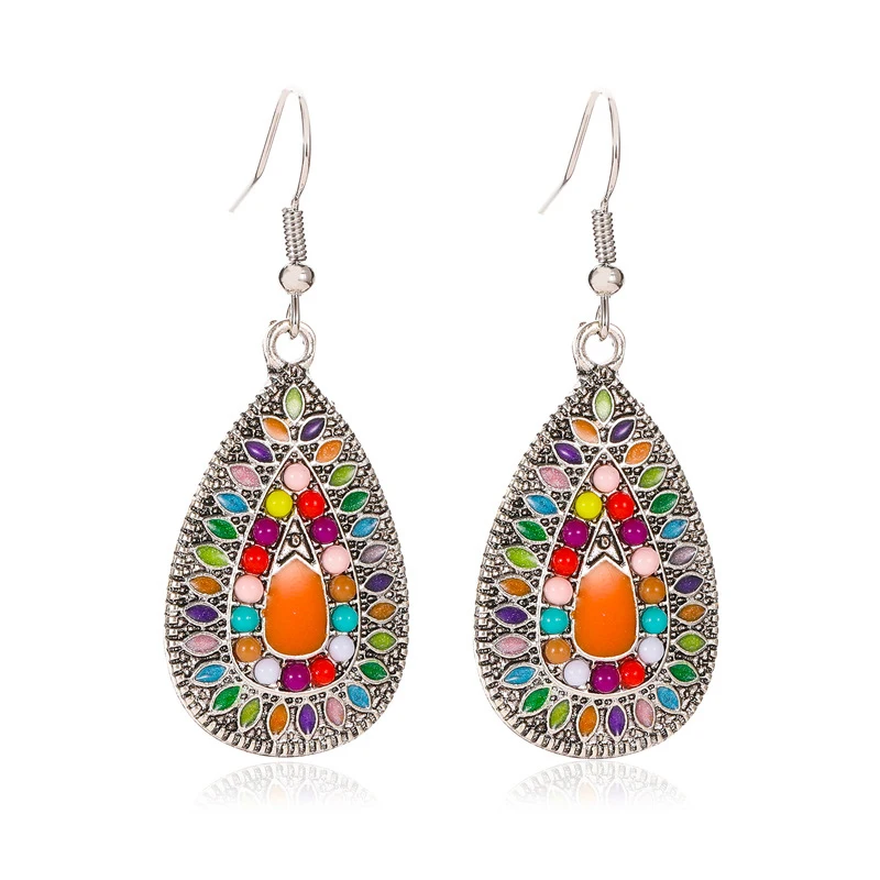 Модные Винтажные висячие серьги для женщин сплав кристаллы этнические бусины