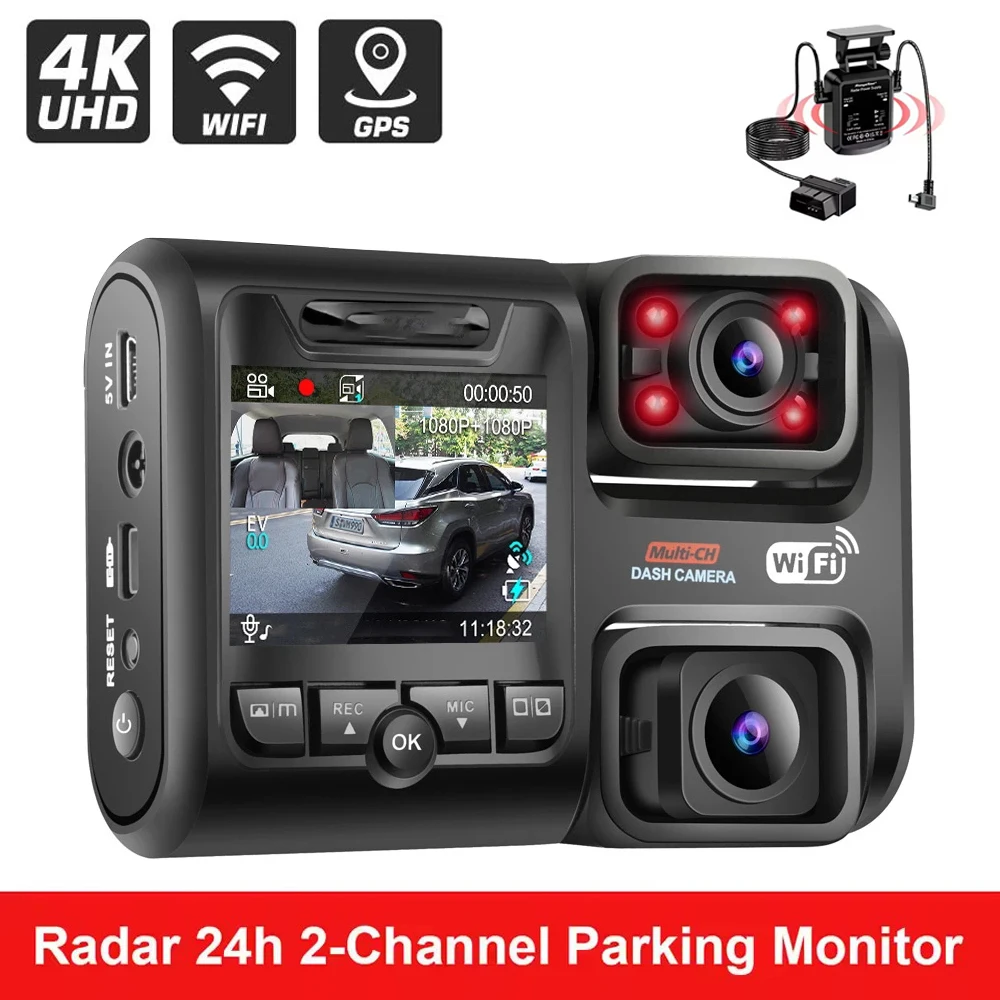 Автомобильный видеорегистратор с двумя объективами 4K 2160P Sony IMX335 Датчик WIFI GPS