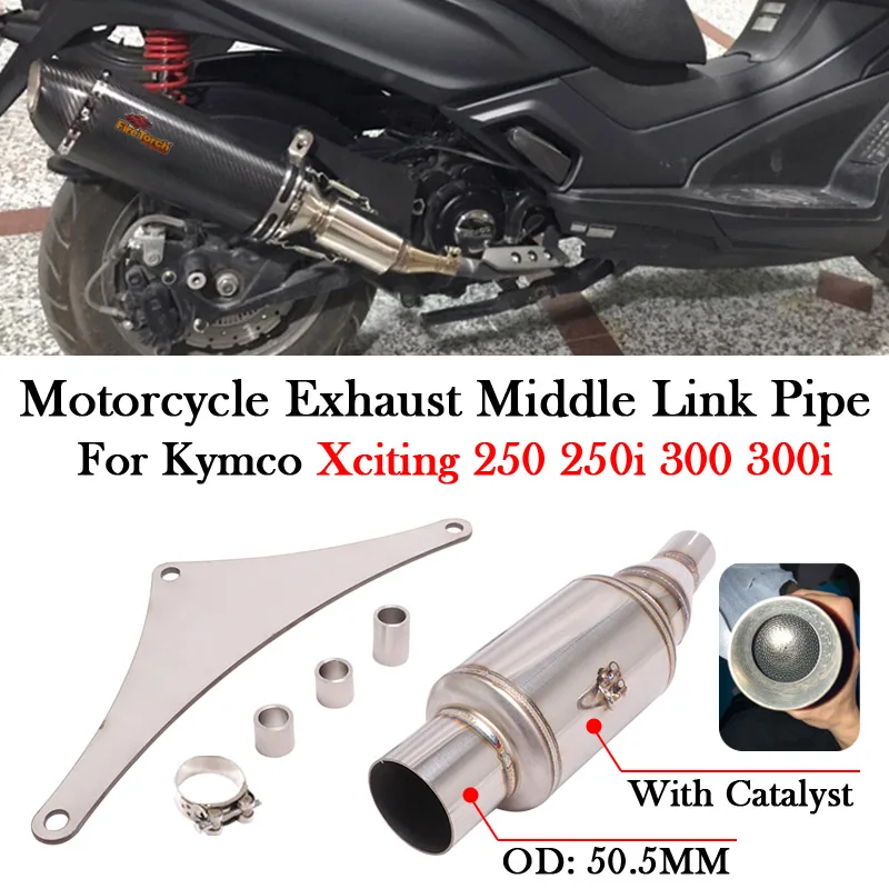 Slip On For Kymco Xciting 250 250i 300 300i Motorcycle Exhaust Muffler Modify Escape Moto Bike Silence Catalyst Middle Link Pipe