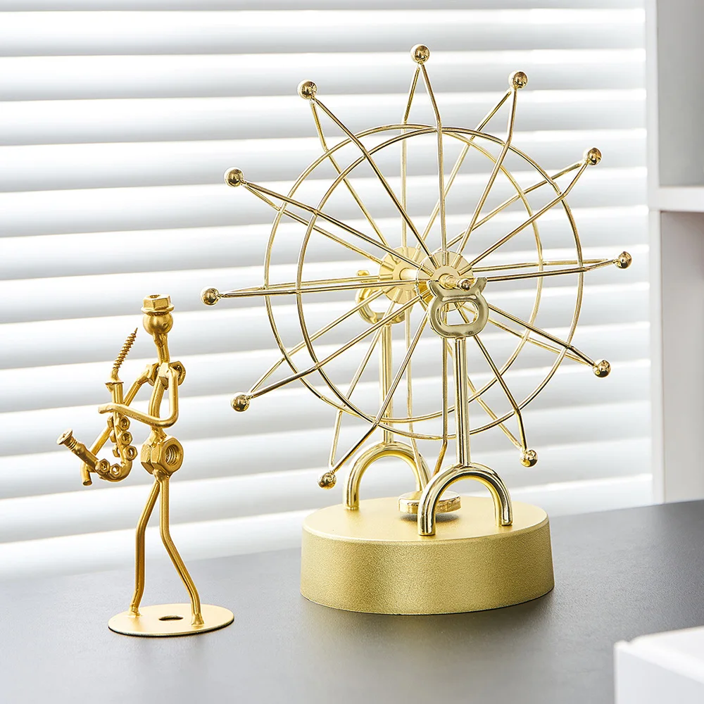 

Nordic Creative Metal Golden Ferris Wheel Rotatable Living Room Office Desk Decor Home Accessories Handicraft Landscape Ornament
