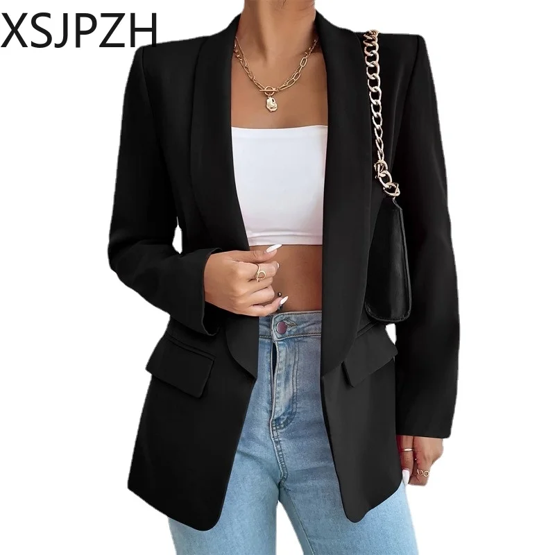 Женский однотонный костюм-поло с длинным рукавом