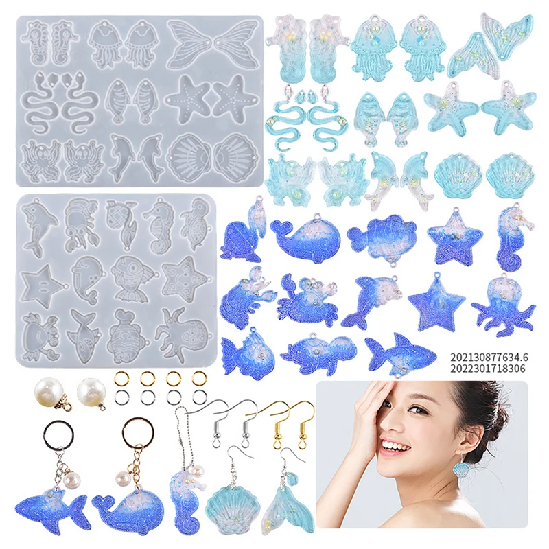 

DIY Crystal Animal Jellyfish Shell Earrings Pendant Silicone Mold Cute Sea Animals Molds For Keychain Jewelry Resin Making Craft