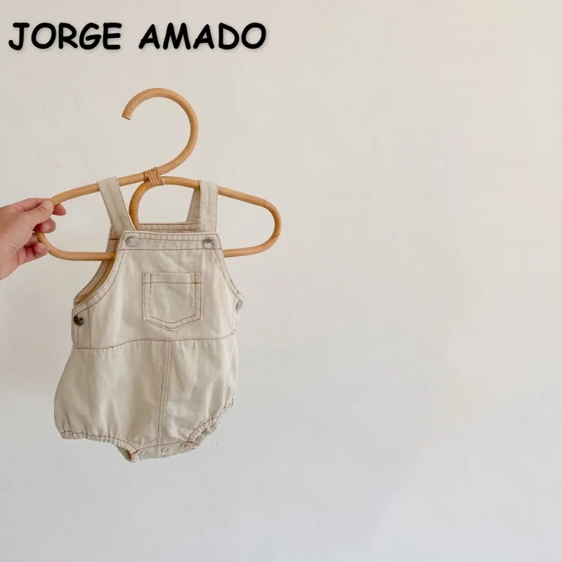 Детская одежда унисекс: летние джинсовые комбинезоны с открытыми плечами для