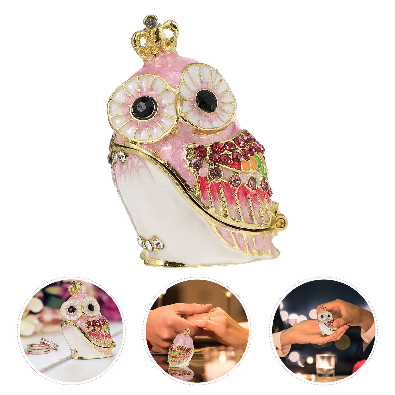 

Rhinestone Figurine Jewelry Box: Owl Statues Trinket Organizer for Necklace Earrings Small Trinket Container