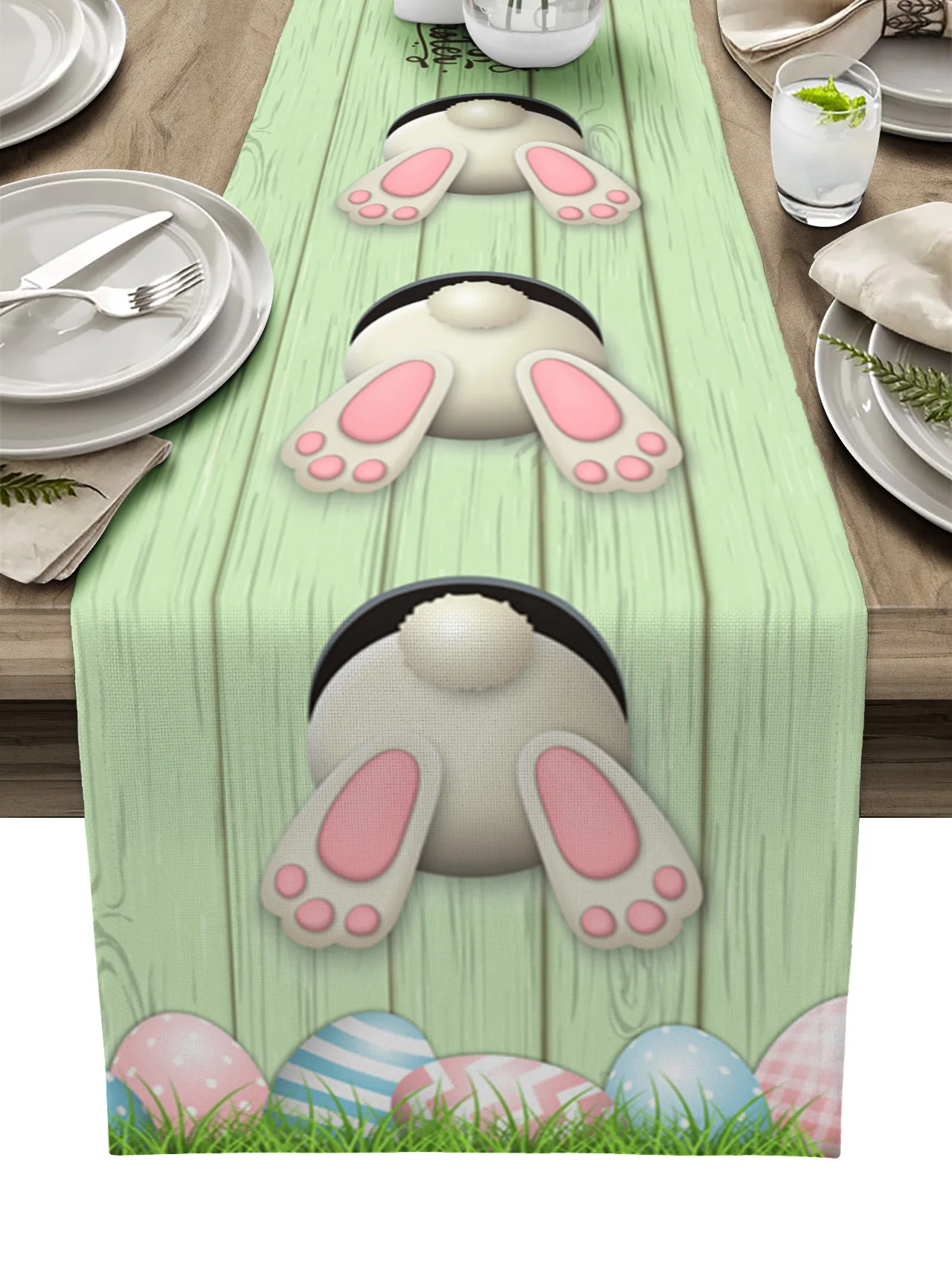 

Пасхальное яйцо кролика, зеленая настольная дорожка для обеденного стола, свадебные скатерти, подставки, праздничный декор, скатерть для ст...