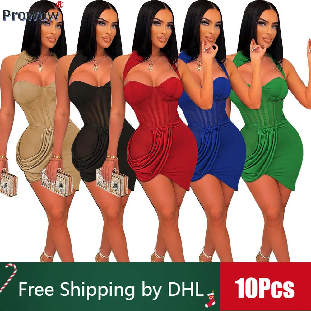 

Летнее однотонное Сетчатое мини-платье Y2k с асимметричным подолом, облегающее платье без бретелек со складками, женская одежда оптом, 10 шт., 2023