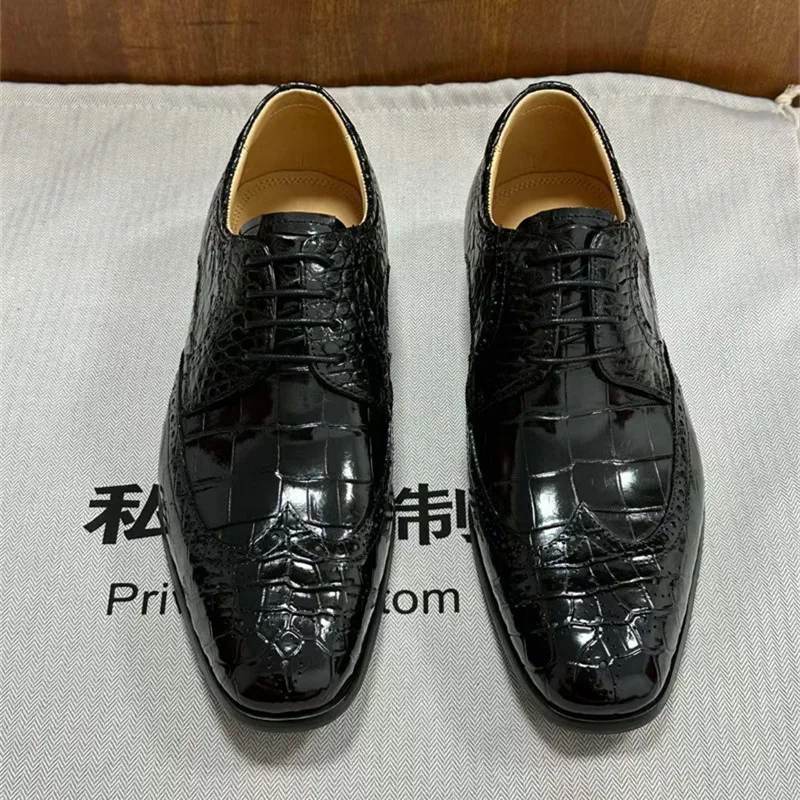 

Деловые повседневные стильные мужские туфли из натуральной крокодиловой кожи, официальные классические туфли-Броги из натуральной кожи аллигатора, мужские оксфорды на шнуровке