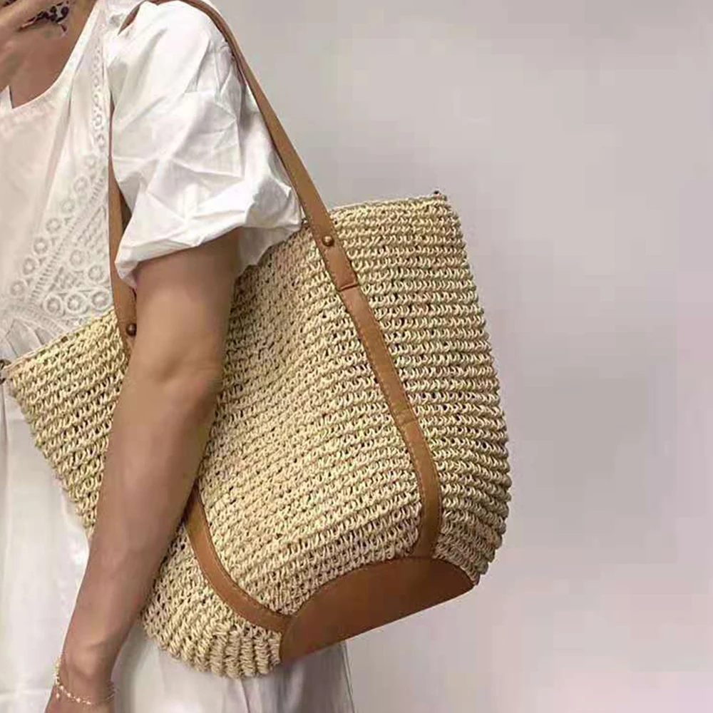 Bohemian Rattan Beach Bags for Women 2022 Overlarge Woven Straw Bag Designer Handbags Bali Travel Shoulder Bag Shopper Tote New