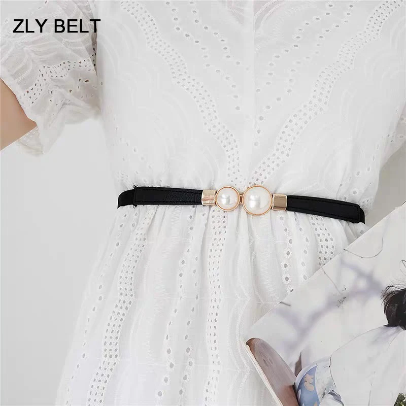 ZLY 2022 New Fashion Pearl Belt Waistband Women Luxury Adjustable Elastic Jewellery Buckle Waist Luxury Casual Dress Style Belt