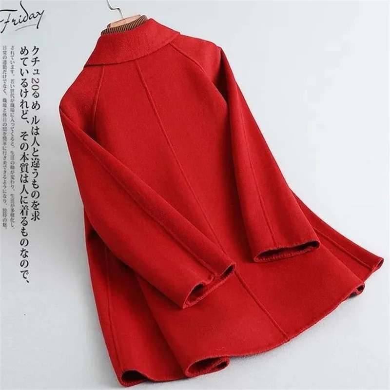 Женское двухстороннее шерстяное пальто средней длины модель 2024 года Женская