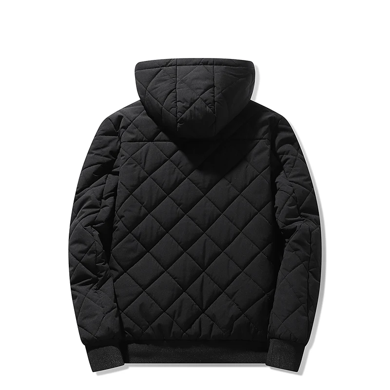 Jackets for Men with Hood Autumn Winter Cotton Padded Jacket Men Fashion Clothing Rhombus Texture Casual Parkas Plus Size 5XL
