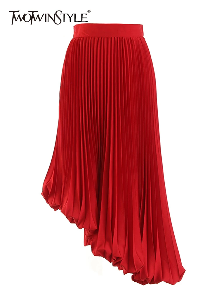 

Женская юбка с рюшами TWOTWINSTYLE, красная Однотонная юбка миди с высокой талией и асимметричным подолом