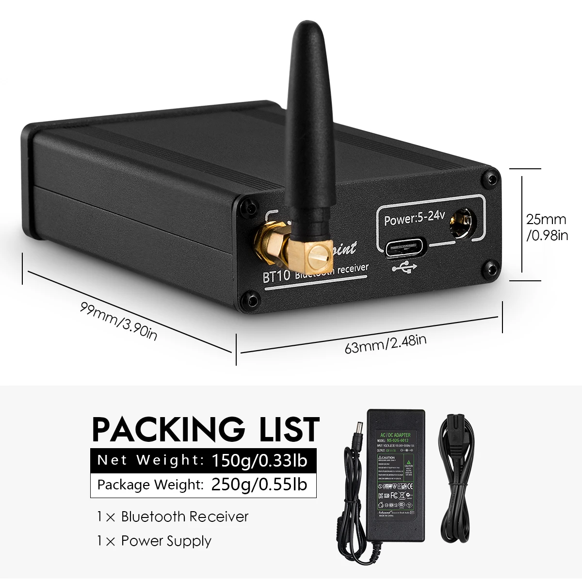 DOUK AUDIO Мини Bluetooth-приемник CSR8675 с USB-DAC-конвертером, усилителем наушников и стерео APTX-HD.