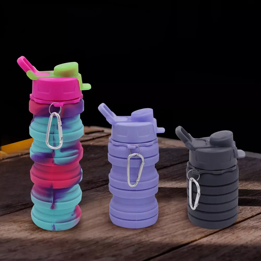 

Portable Retractable Silicone Bottle Folding Water Bottle Outdoor Travel Drinking Cup With Carabiner collapsible cup