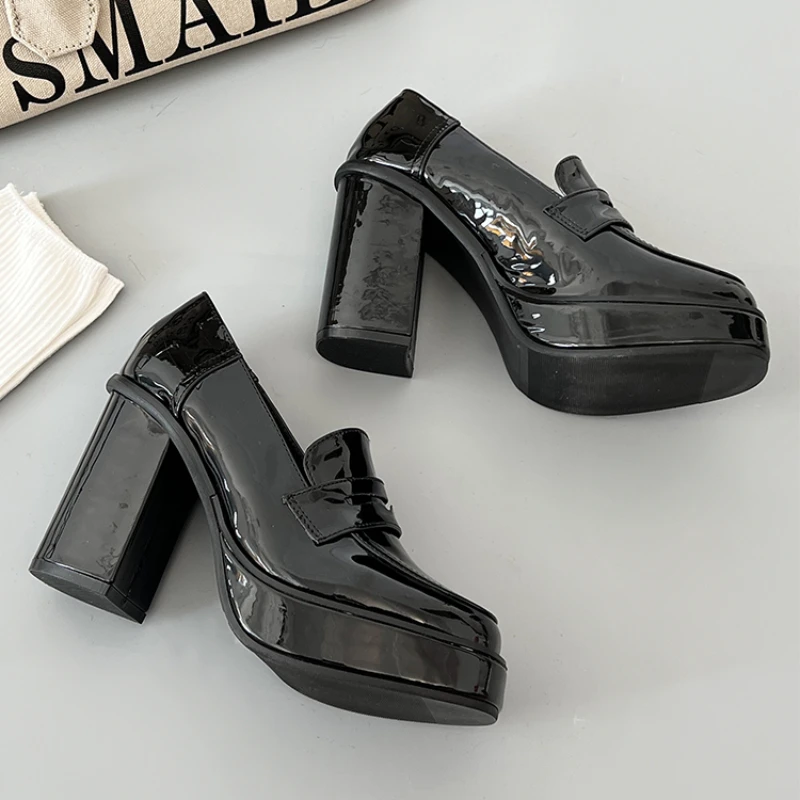 Platform Heels Chunky Loafers Women Spring New Super High Heel Y2k Mary Jane Shoes Black Pumps Thick Heel Office Shoe Woman 2023